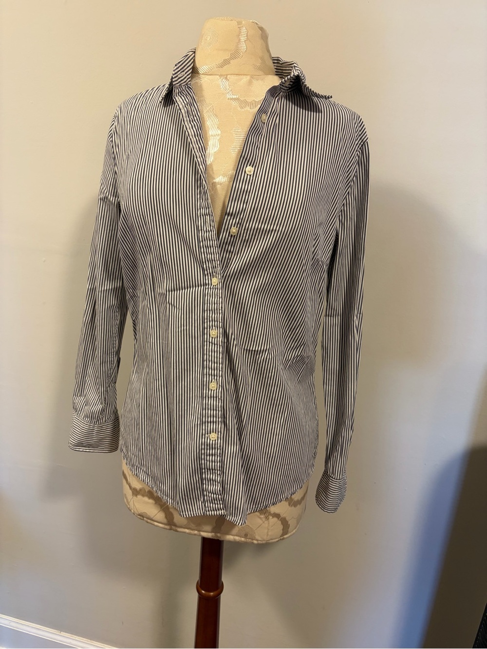GAP Women’s Navy & White Striped Button-Down Shirt